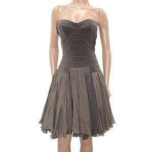 ANDY THE ANH Brown Strapless Corset Bodice Dress Chiffon Skirt 6